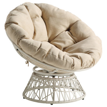 Papasan Chair With Cream Round Pillow Cushion and Cream Wicker Weave