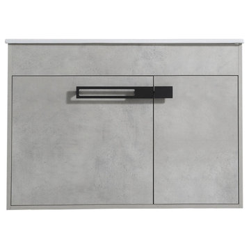 36" Plywood Freestanding/Wall Mounted Bath Vanity Set, Cement Grey