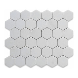 Stone Center Corp - Thassos White Marble Hexagon Mosaic Tile 2 inch Honed, 1 sheet - Wall And Floor Tile