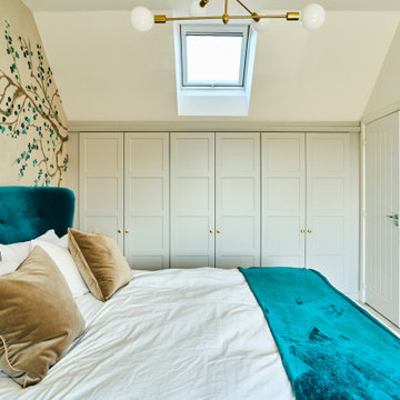 Loft bedroom with a beautiful spring wall mural