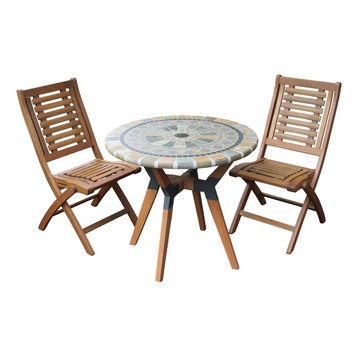3-Piece Sandstone and Eucalyptus Bistro Set With Folding Chairs