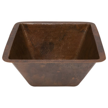 15" Square Hammered Copper Bar/Prep Sink With  2" Drain Size, 3.5"