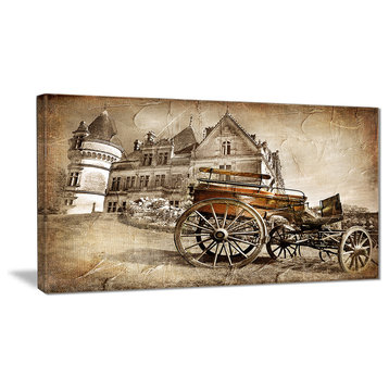 "Medieval Castle With Carriage" Contemporary Canvas Art Print, 40"x20"