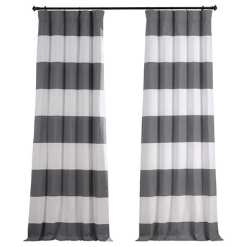 HStripe Cotton Blackout Curtain Single Panel, Slate Grey & Off White, 50w X 84l