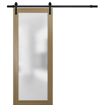 Sturdy Barn Door 36x80 Glass | Planum 2102 Honey Ash | 6.6FT Rail Kit