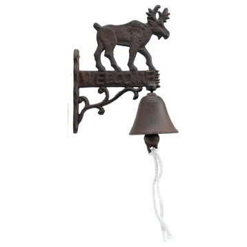Cast Iron Dinner Bell, Moose Welcome, Distressed Brown