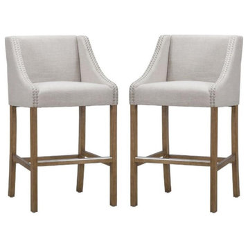 Home Square 30" Wood and Fabric Barstool in French Beige and Honey - Set of 2
