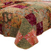 Kamet 3 Piece Fabric King Size Quilt Set With Floral Prints, Multicolor
