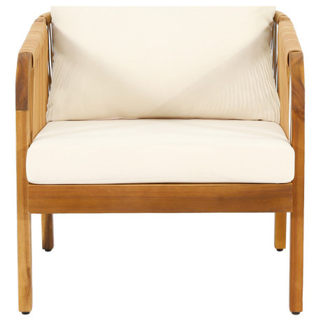 Allerton Outdoor Acacia Wood and Wicker Club Chair With Cushions