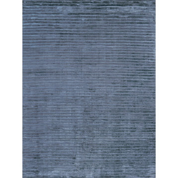 High Low Handmade Hand Loomed Viscose and Cotton Navy Area Rug, 10'x14'
