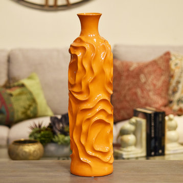 Ceramic Round Cylindrical Vase, Orange, Large