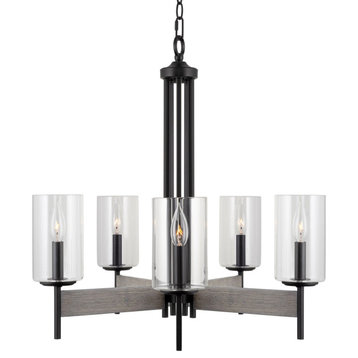 Kira Home Winston 26" Farmhouse Dining Room Chandelier, Cylinder Glass Shades