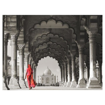 "Woman in Traditional Sari Walking Towards Taj Mahal" Wall Art, 14"x18"