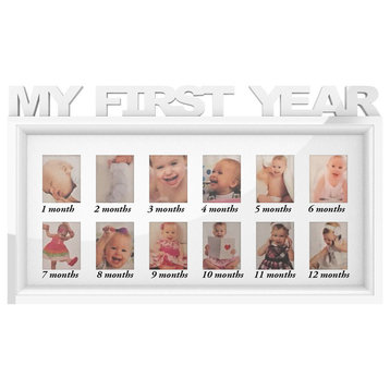 My First Year Collage Baby White Picture Frame with 12 Month Display