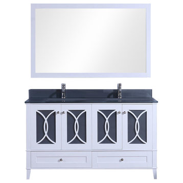 60" White Sink Vanity, Mirror, Without Faucet