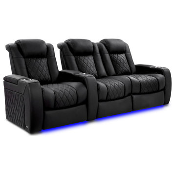 TuscanyXL Ultimate Top Grain Leather Power Recliner, Onyx, Row of 3 Loveseat Right