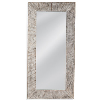 Distressed White Leaner Mirror With Radiating Texture