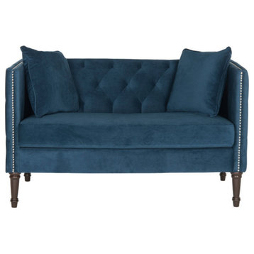 Raya Tufted Settee With Pillows Navy/Espresso