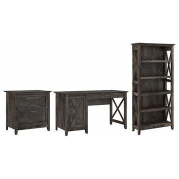 Key West Computer Desk w/ File Cabinet & Bookcase in Dark Gray - Engineered Wood