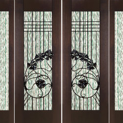 Prehung Double 2-1/4" Thick Art Nouveau Mahogany Doors Sidelites Casting Glass I - Front Doors