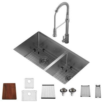 Karran USA WS-40-PK2 32" Undermount Double Basin Kitchen Sink - Stainless Steel