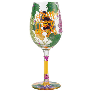 "Drink Happy Thoughts" Wine Glass by Lolita