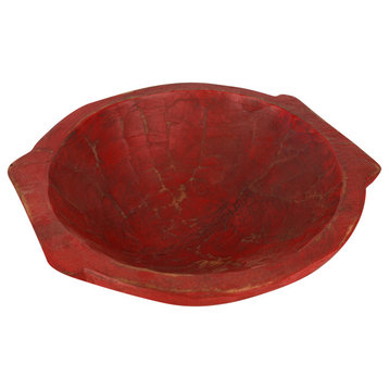 Chubster Deep Wooden Dough Bowl With Handles-Batea-Trencher, Red