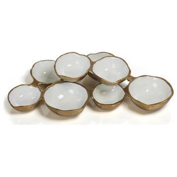Small Cluster of 8 Round Serving Bowls, Gold