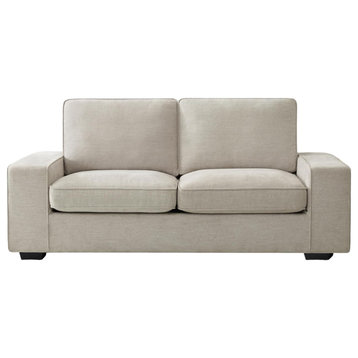 Modern Loveseat, Comfortable Cushioned Seat With Padded Wide Armrests, Beige