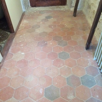 Cleaning and Sealing tiles at a French chateau in Arcis-le-Ponsart, France