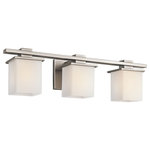 Kichler - Bath 3-Light, Antique Pewter - This 3 light wall fixture from the Tully collection creates a pleasing flow in any bathroom or vanity space. Characterized by clean lines and a simple cubic design, it provides an airy, uncluttered feel with an understated, contemporary flair. Featuring an Antique Pewter finish with Satin Etched Cased Opal Glass, this composition blends effortlessly with existing decor while still leaving a unique impression. May be installed with glass up or down.