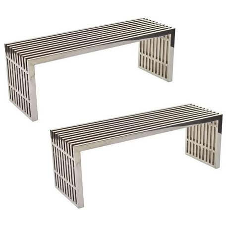 Home Square 2 Piece 46.5" Height Metal Dining Bench Set in Silver