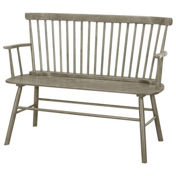 Transitional Style Curved Design Spindle Back Bench With Splayed Legs,Gray