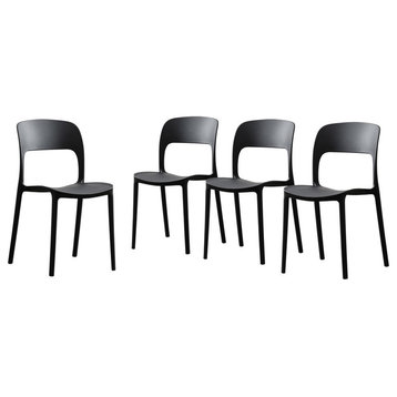 GDF Studio Dean Outdoor Plastic Chairs, Set of 4, Black
