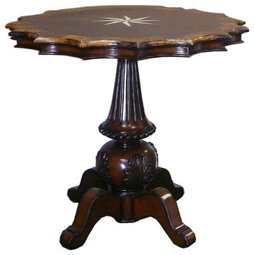 Consigned Vintage Star Shape Marble Wood Mix Pedestal Table