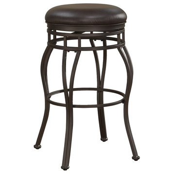 Bowery Hill 34" Retro Metal/Bonded Leather Bar Stool in Russet Brown