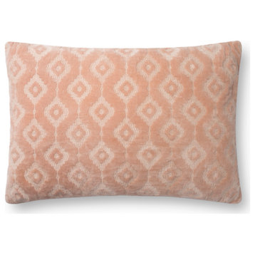 Loloi P0866 Decorative Throw Pillow, 16"x26", Blush, Down/Feather