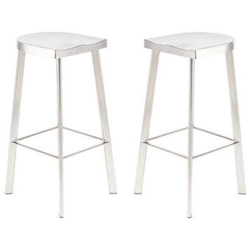 Home Square Icon 25" Metal Backless Counter Stool in Silver - Set of 2