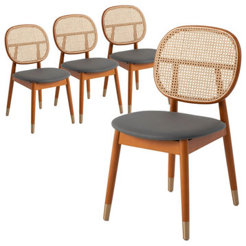 LeisureMod Holbeck Wicker Dining Chair with Wood Legs Set of 4 Gray