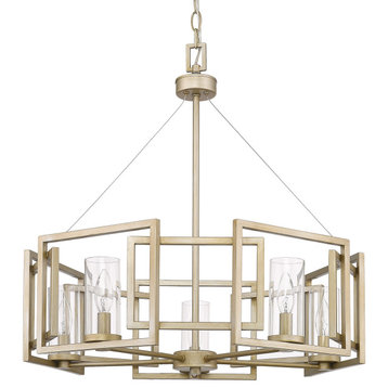 Golden Lighting 6068-5 WG Marco 5 Light Chandelier, White Gold With Clear Glass