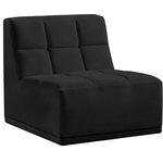 Meridian Furniture - Relax Velvet Upholstered Armless Chair, Black - Bolster a contemporary vibe in your living room with this Relax black velvet armless chair. Soft black velvet upholstery offers delicate comfort, making this chair cozy for anyone who sits in it. Biscuit tufting gives this chair texture and its lack of arms creates modern style, adding extra comfort and elegance to your living space. It's modular design allows you to create infinite configurations, making it a versatile piece to add to your home. A latch underneath the chair makes it easy to attach to other pieces.