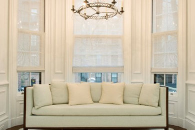 Inspiration for a mid-sized timeless formal and enclosed dark wood floor living room remodel in Boston with white walls, no fireplace and no tv