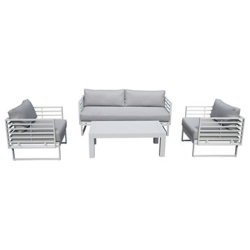 Renava Wharf Outdoor Light Grey and White Sofa Set