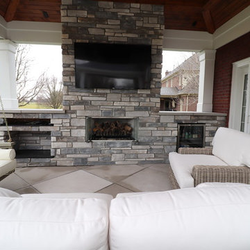 Lake Forest Outdoor Living Stone Patio with 2 Roof Structures