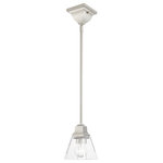 Livex Lighting - Livex Lighting Mission 1 Light Brushed Nickel Mini Pendant - The Mission collection has clean lines with geometric forms. This one light mini pendant features clear glass with a brushed nickel finish. The square style elevates the classic look.
