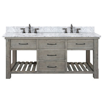 72"Rustic Solid Fir Double Sink Vanity, Gray, Wk8472-G+cw Top