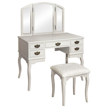 Furniture of America Coriander Wood 3-Piece Bedroom Vanity Set in White
