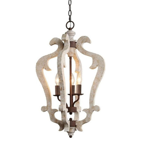 3-Light Peacock White Distressed Wooden Chandeliers