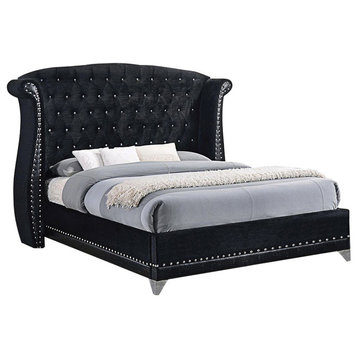 Emma Mason Signature Rachelle Glamorous Upholstered Queen Bed in Black Velvet