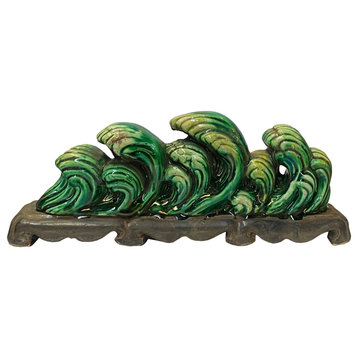 Pottery Ceramic Display Figure Green Glaze Wave Pattern Tabletop Art Hws3194